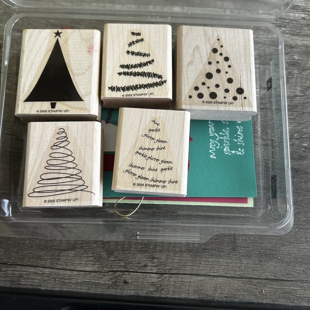 Stampin' Up! Trim the Tree Rubber Stamp Set Christmas Holiday Peace Love Joy Tre